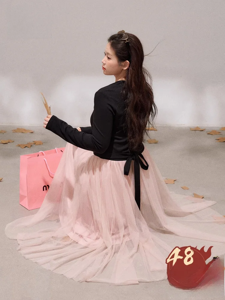 

Юбка-плиссе Zhang Da больших размеров, зимняя, модная, нежно-розовая, из тюля, стройнящая, эстетичная, с высокой талией, длинная, в стиле феи