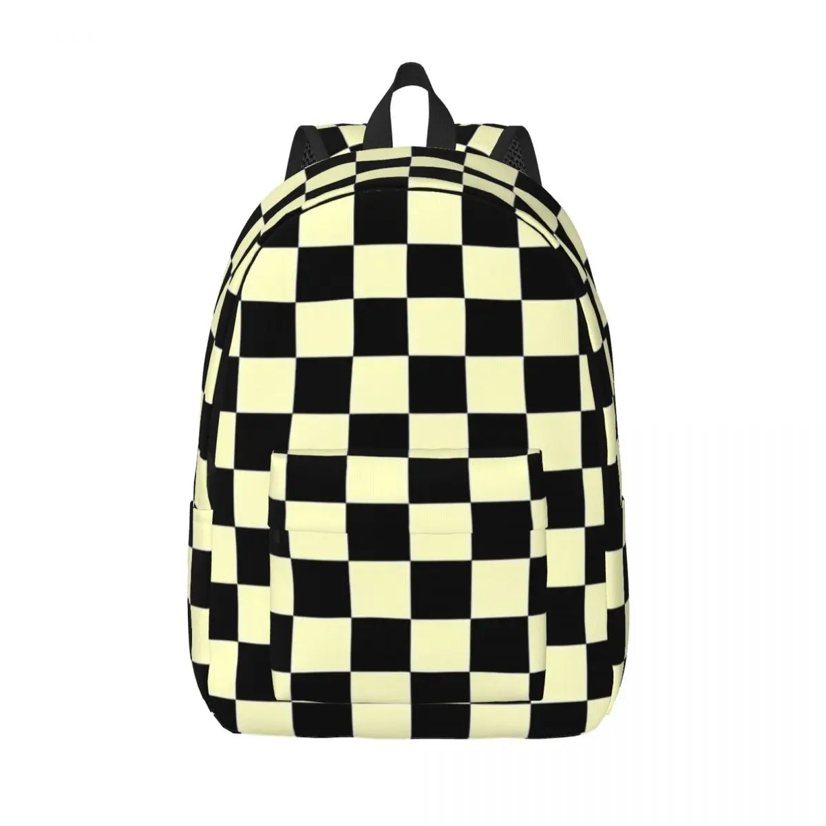 Black And Cream Yellow Checkerboard Checkered Teenage Backpack Lightweight Student Work Daypack for Men Women Laptop Canvas Bags