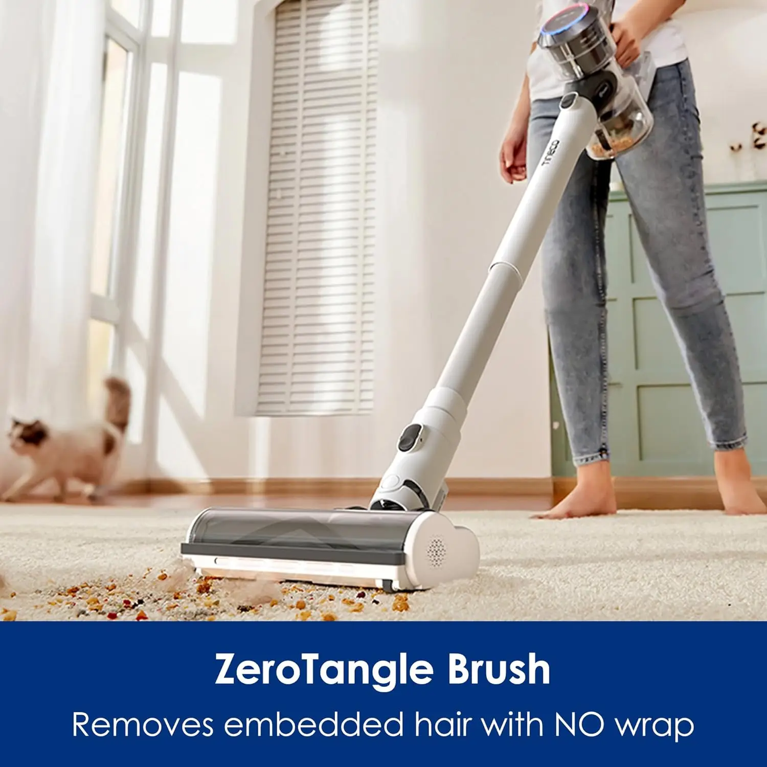 Vacuum Cleaner, ZeroTangle Brush, Lightweight, Quiet, Powerful Suction, Converts into Handheld Vac