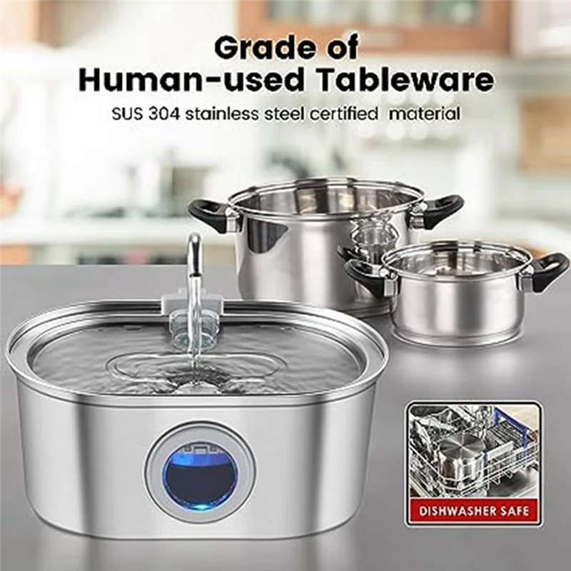 Pet Water Fountain Water Fountain Stainless Steel With Transparent Window Ultra Quiet Pet Water Feeder Easy To Use (EU Plug)-AT6