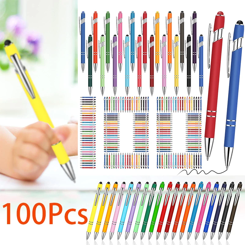 

100Pcs Rubber Silicone Spray Pens With Touch Stylus Metal Aluminium Ball Pen