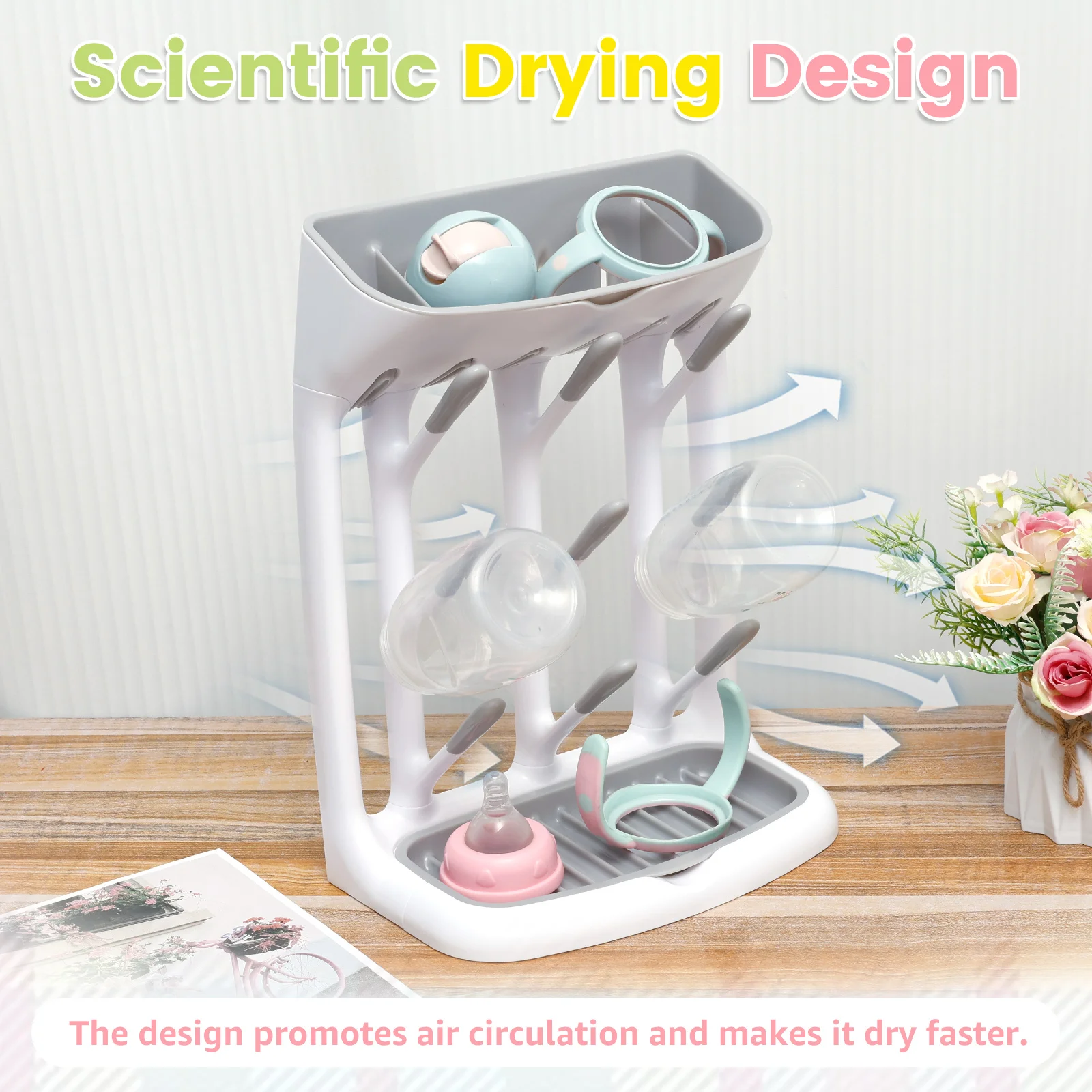 Baby Bottle Drying Rack Space Saving Countertop Holder Detachable Tray Baby Bottles Holder Organizer and Drying