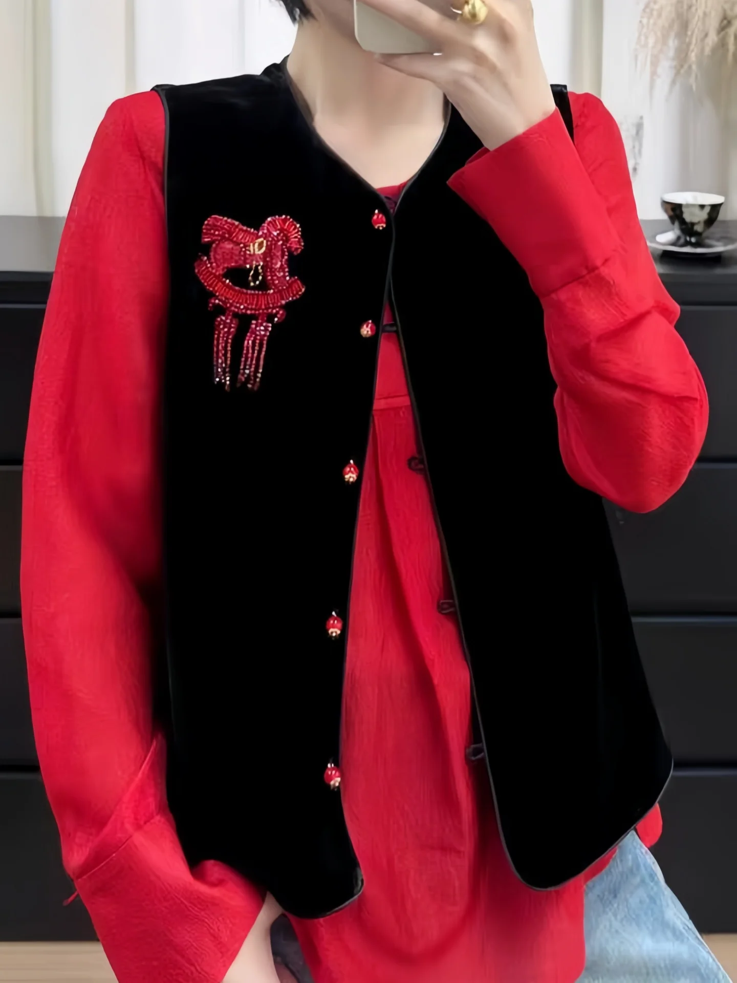 Chinese Sle Sequin Wealthy  Velvet Jaet Women's round Ne Svel Outerwear Spring 2026 Faion Trend