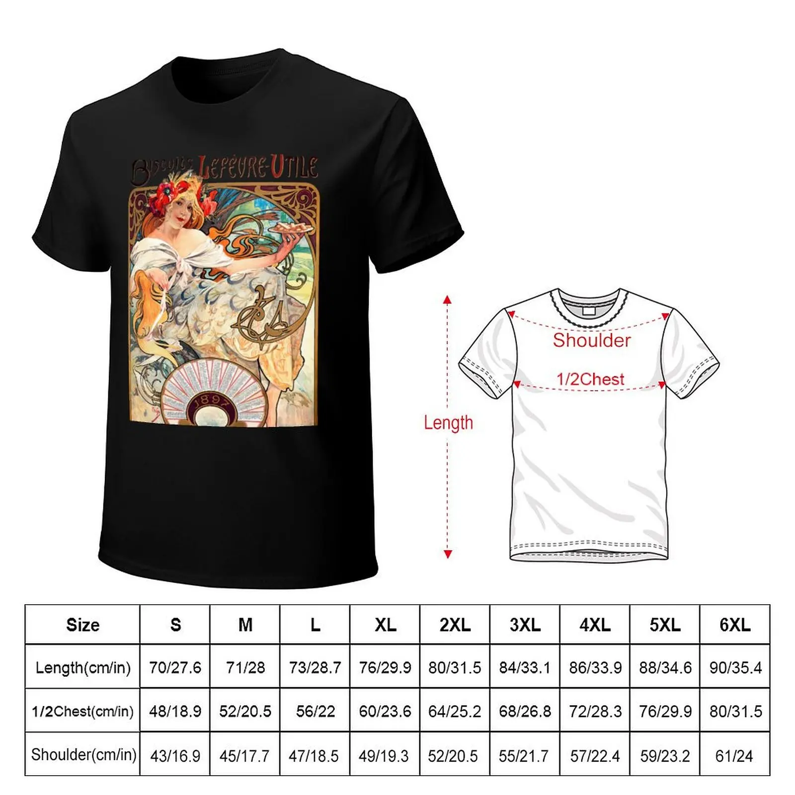Biscuits Lefèvre-Utile by Alphonse Mucha. Art Nouveau Poster T-Shirt cotton t-shirt plain for man package T-Shirt