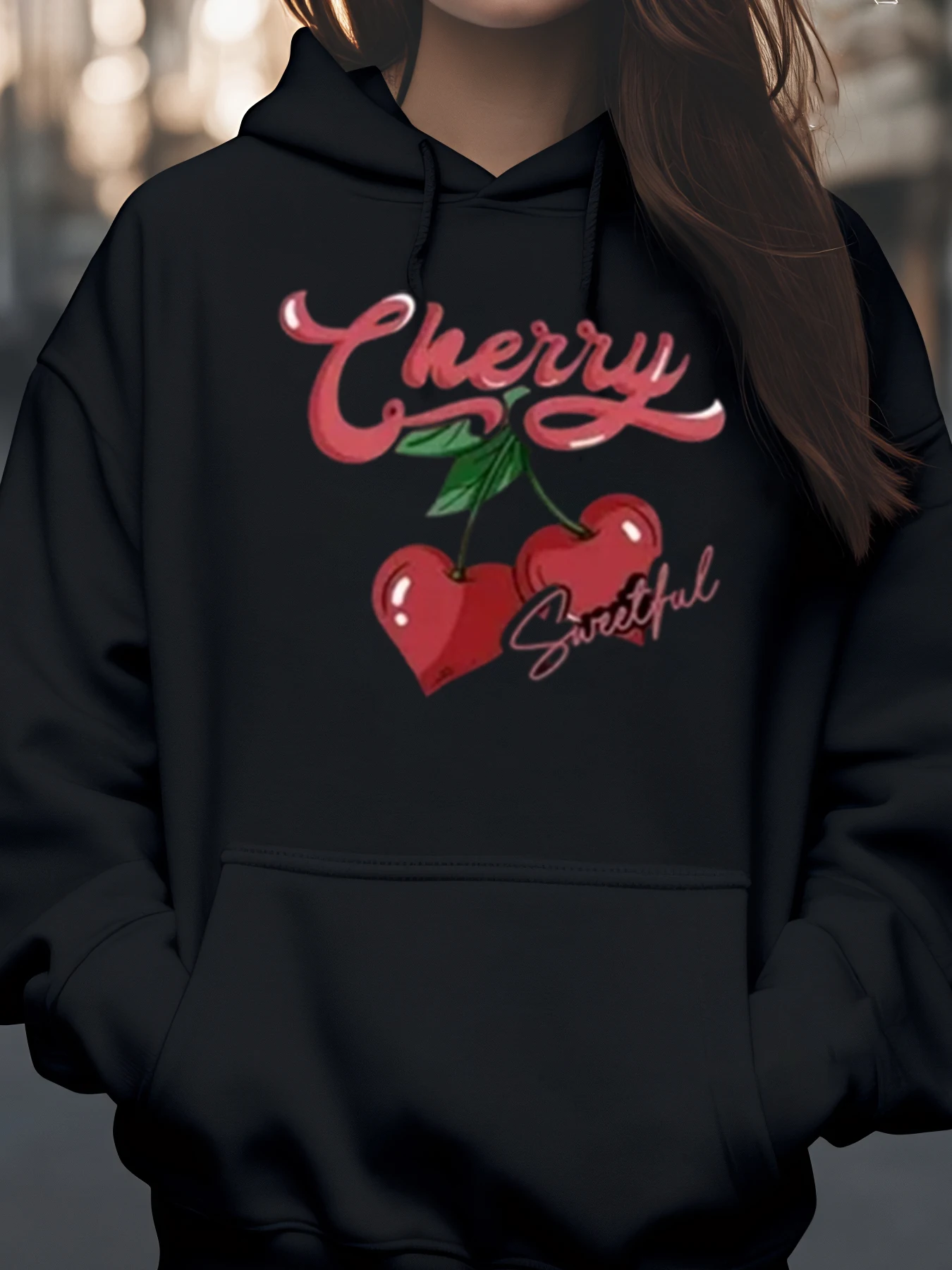 

Толстовка с капюшоном с вишневым милым принтом на День святого Валентина, повседневная одежда, женская мода