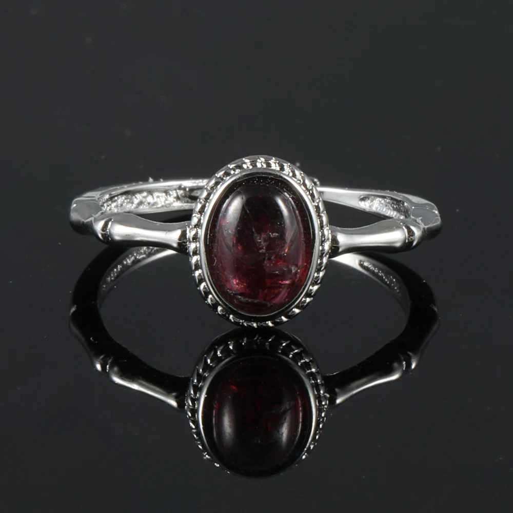 

100% natural gemstone garnet oval ring copper silver plated adjustable ring for women jewelry Birthday gift