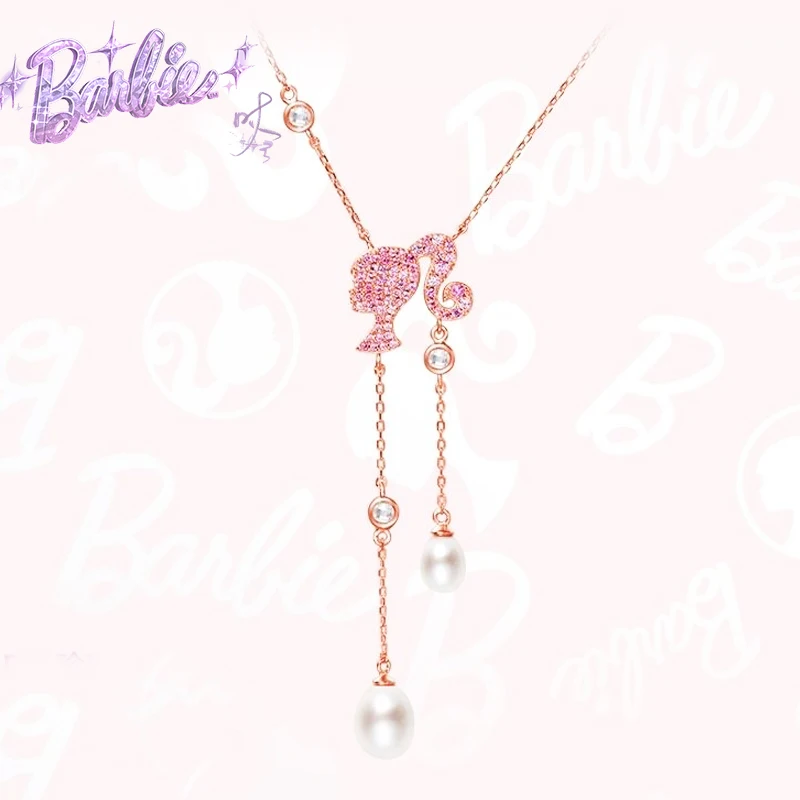 

Barbie Necklace Kawaii Rhinestone Clavicle Chain Metal Delicate Stylish Trendy Movie Decoration Jewels Girls Gift Lovely Cute