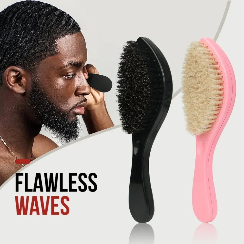 Pinceau Afro Pro Wave Curve 360 Wave, Brosse à Barbe en Nylon, Poils de Sanglier Bergame, Logo Super Free, Moyen