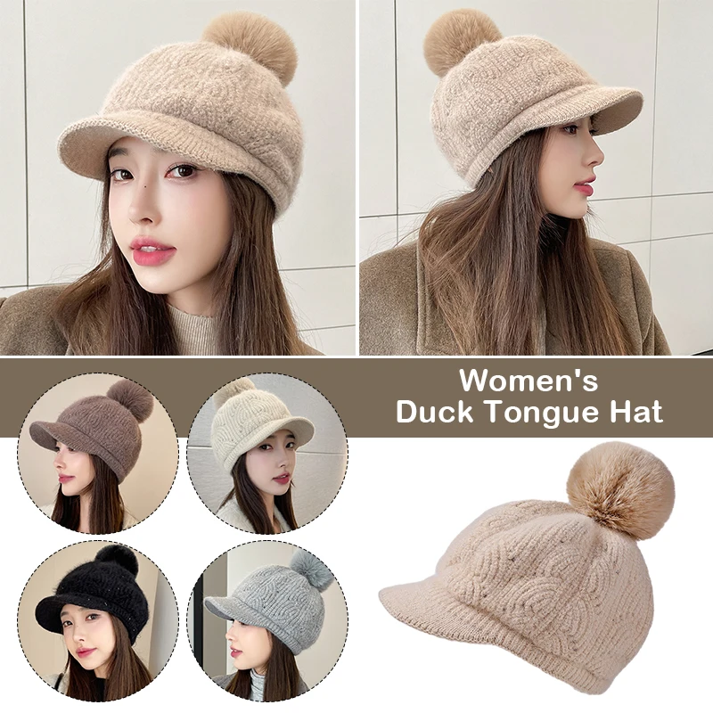 Winter Imitation Rabbit Fur Baseball Cap Korean Style Simple Thick Warm Knitted Hat Lady Winter Autumn Fur Pompom Ball Hat