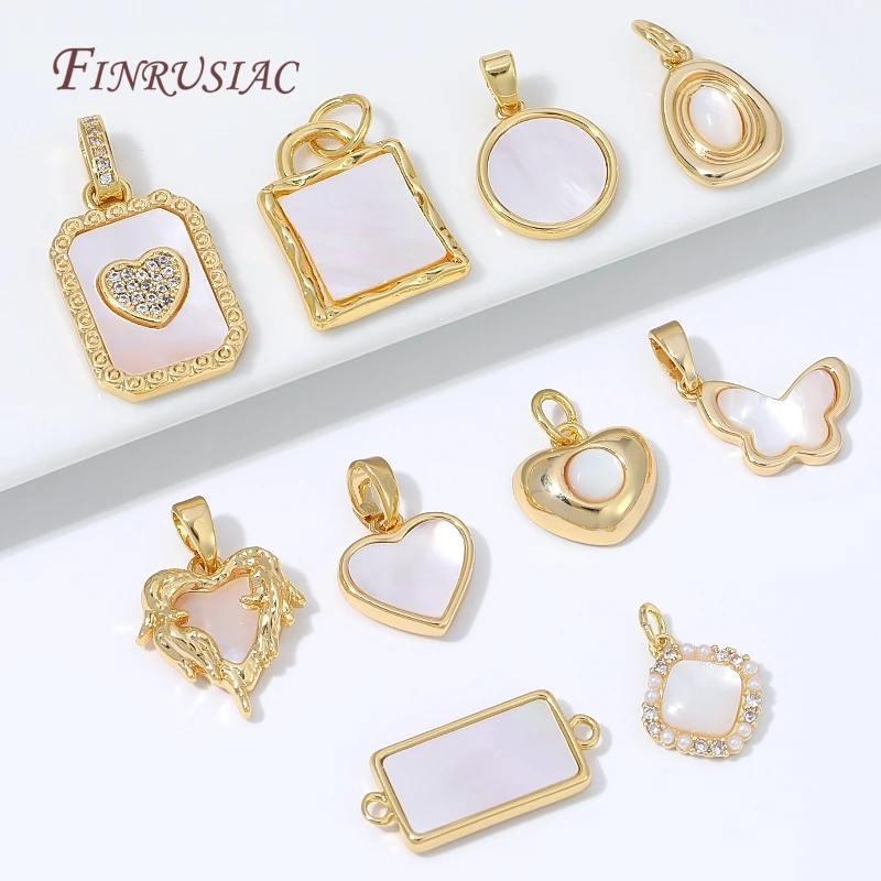 18K Gold Plated Natural White Shell Charms Heart Butterfly Pendants For Jewelry Making DIY Accessories Mother Of Pearl Charms image 2