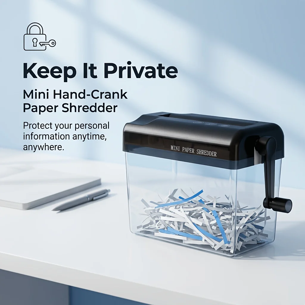 Mini Hand Crank Paper Shredder -Silent Manual Strip Cut Shredder,Desktop Shredder Suitable for Destroying Confidential Documents