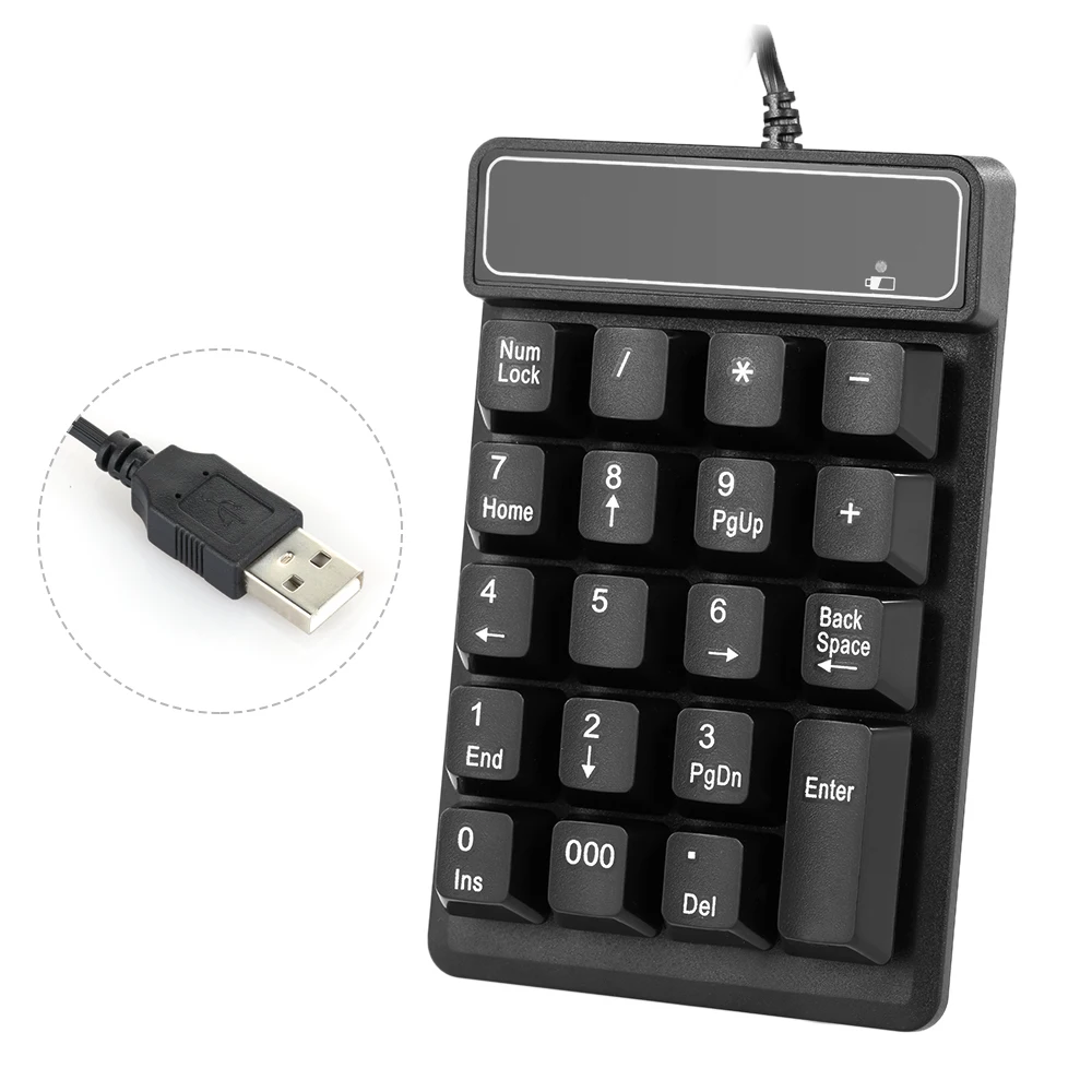 USB Wired Numeric Keypad Mechanical Feel Number Pad Keyboard 19 Keys Water-proof for Laptop Desktop PC Notebook Black