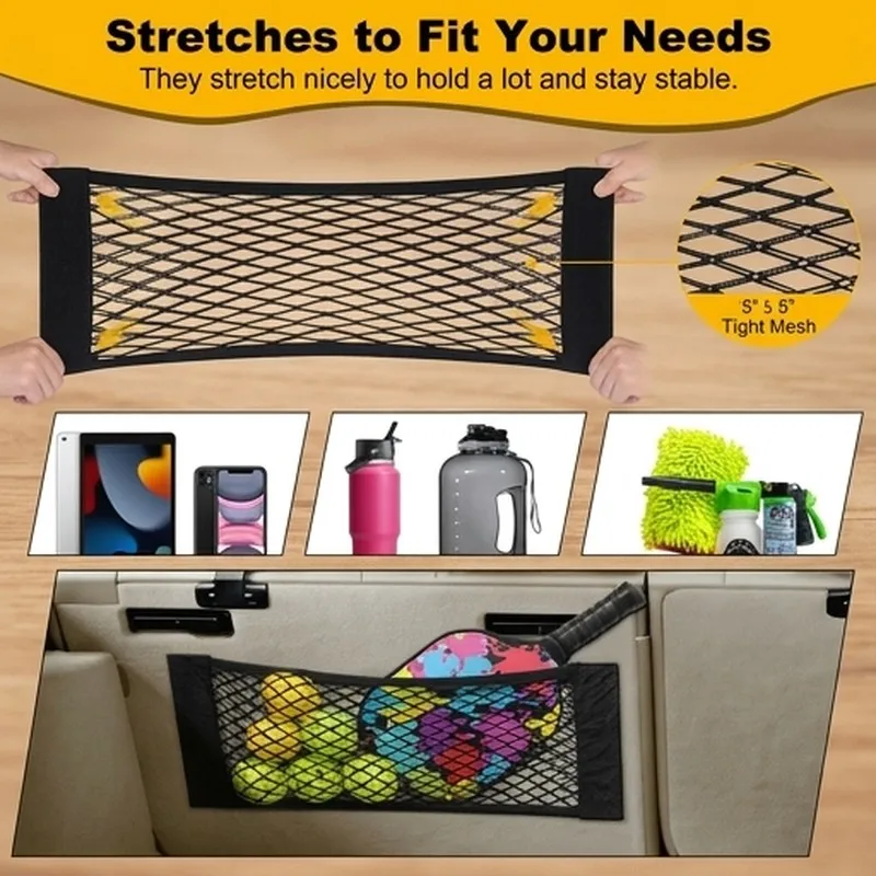 Universal Stretchable Car Mesh Net Pocket Organizer Trunk Seat Bag Magic Elastic Sticker Rear Storage Cage