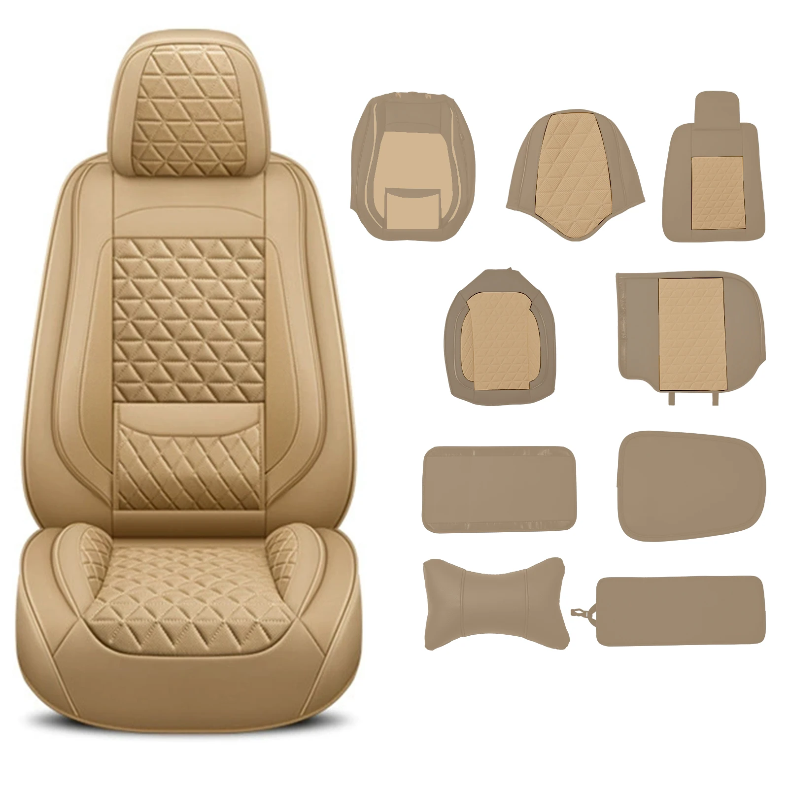 

Full Set Leather Car Seat Cover, Breathable Front & Rear Seat Covers Set of 5 Car Interior Accessories for Most Car