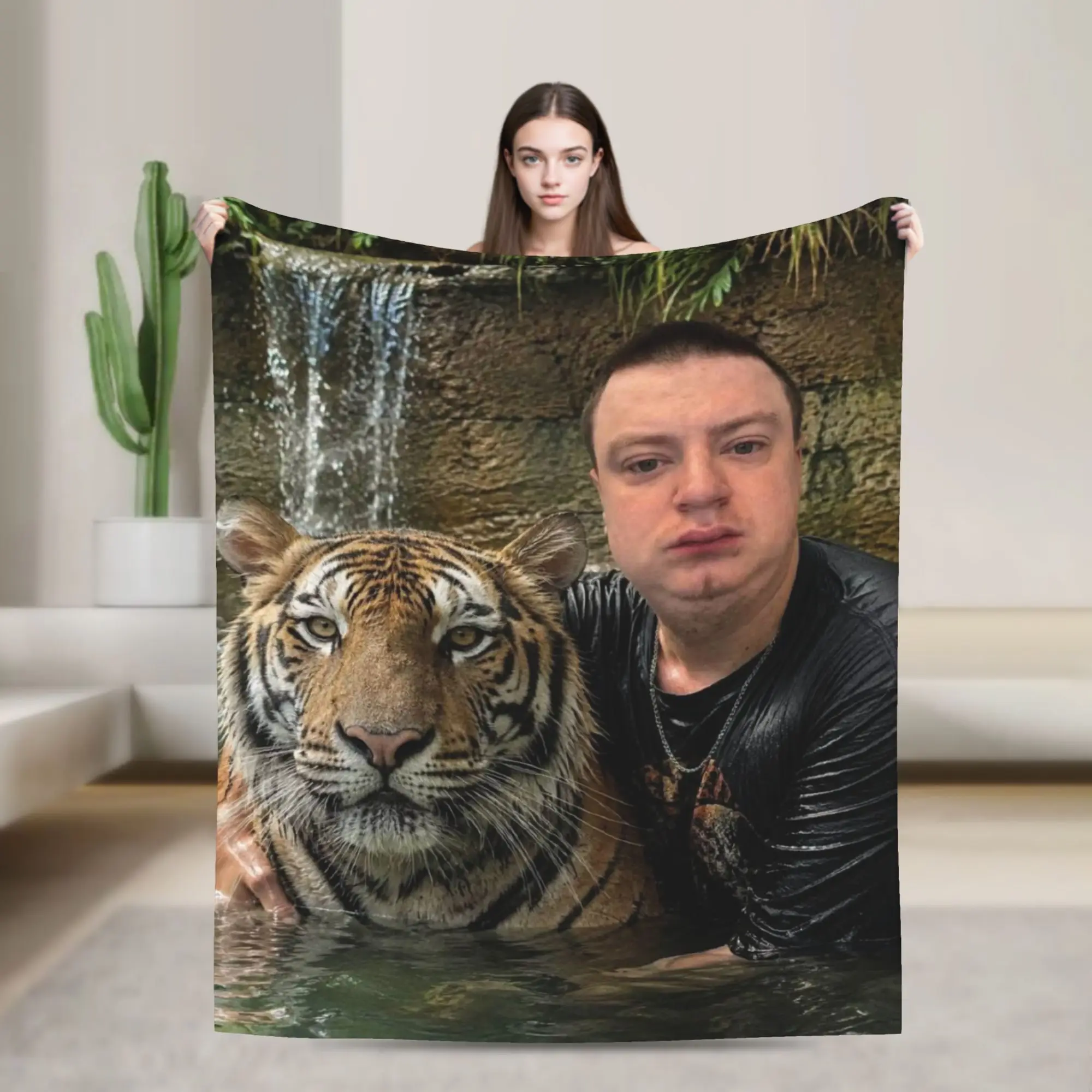 Mellstroy und Tiger Flanelldecke Winter Weiche Kuscheldecke für Mädchen Jungen Schlafzimmer Bedruckte Tagesdecke Sofabezug