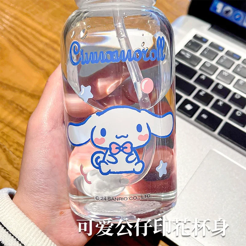 Sanrio Hello Kitty Cinnamoroll Anime Kawaii Children Water Bottle Cute Cartoon Kuromi Summer Glass Handy Cup Gifts for Kids