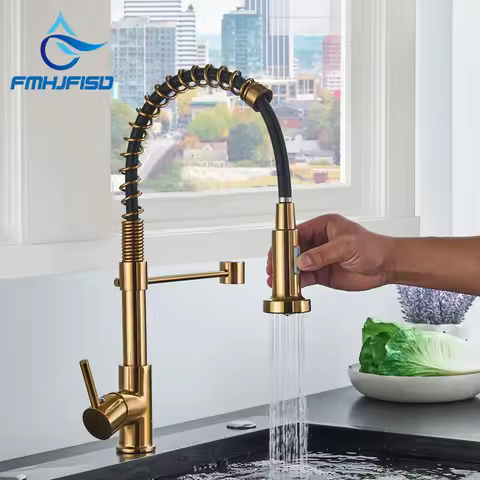 FMHJFISD Golden Kitchen Faucet Deck Mounted Mixer Tap 360 Degree Rotation Stream Sprayer Nozzle Kitchen Sink Hot Cold Taps