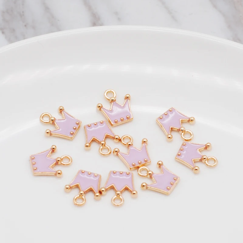 30pcs/pack 11*12mm Gold Color Tone Crown Shape Charm Pendants Alloy Metal Enamel Charms for DIY Jewelry Making