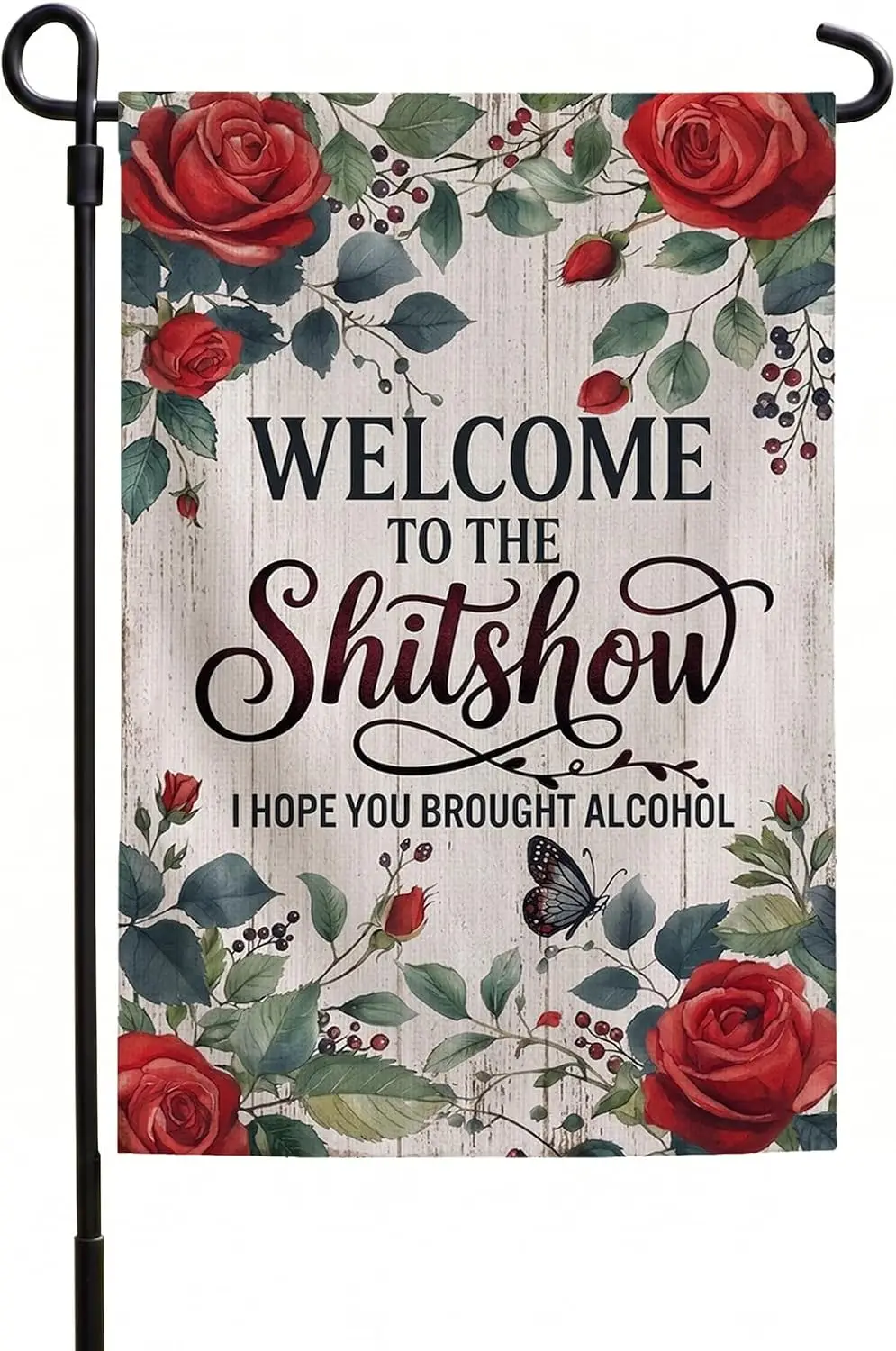 Welcome to the Shitshow I Hope You Brought Alcohol Garden Flag 12x18 Double Sided, Humorous Heavy Duty Burlap Yard Flag for  aaz