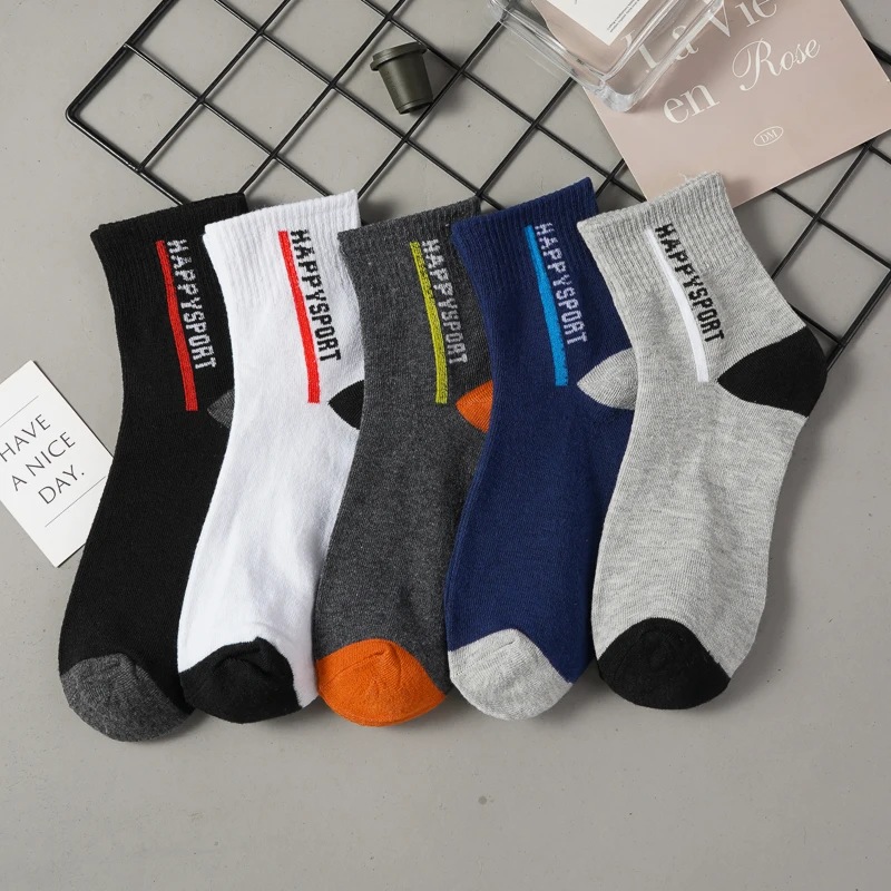 

5Pairs Men's Sport Casual Socks Sweat-wicking Breathable Business Middle Tube Cotton Blends Socks Sweat-wicking Breathable Sock