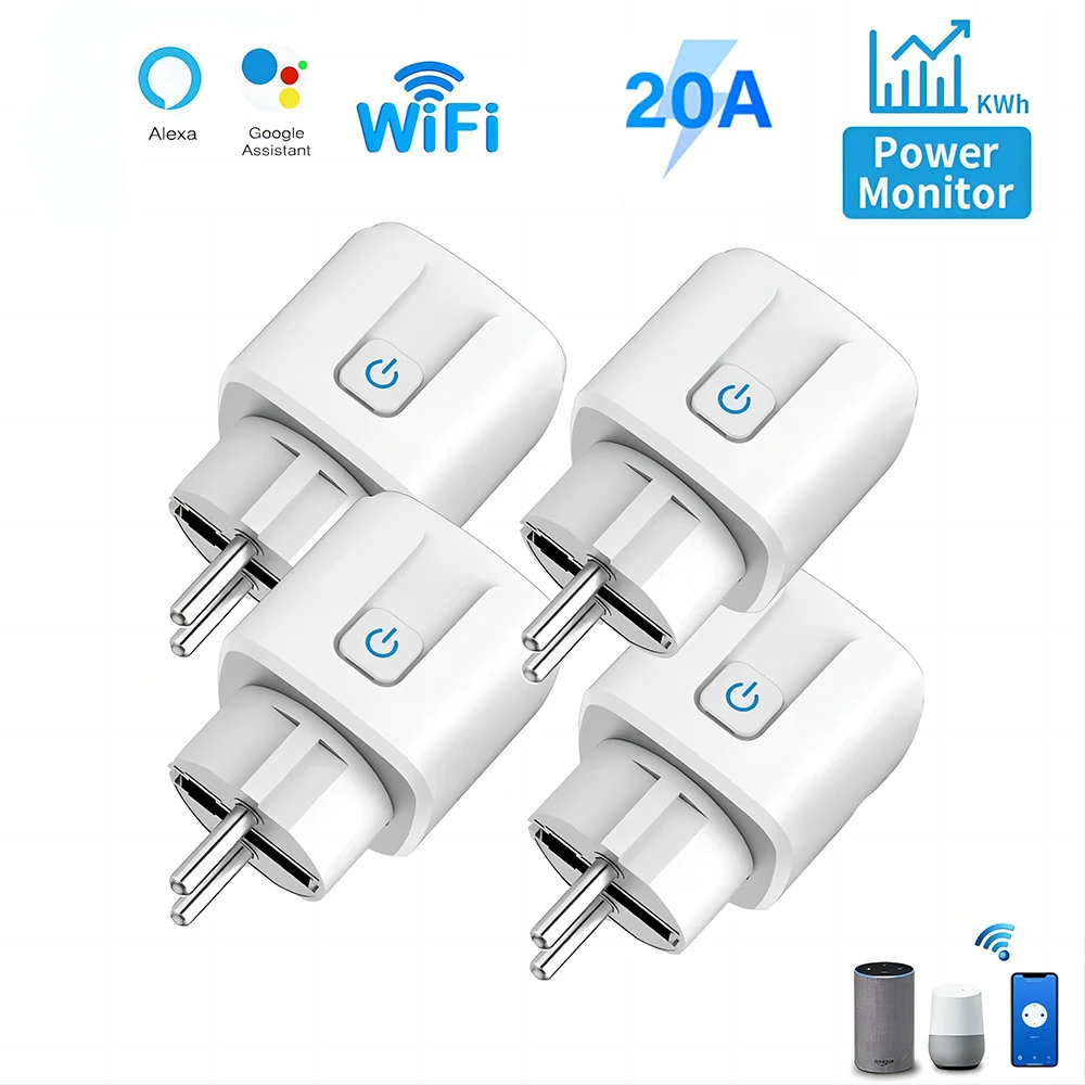 Smart Socket EU 20A With Power Monitor Wifi Smart Plug Power Outlet Alexa Google Home Voice Control Tuya Smart Life APP