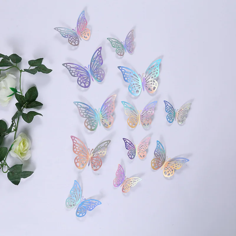 12pcs/set Butterfly Wall Stickers Artificial Butterfly Happy Birthday Cake Topper 3d Butterflies Stickers Wedding Party Decor