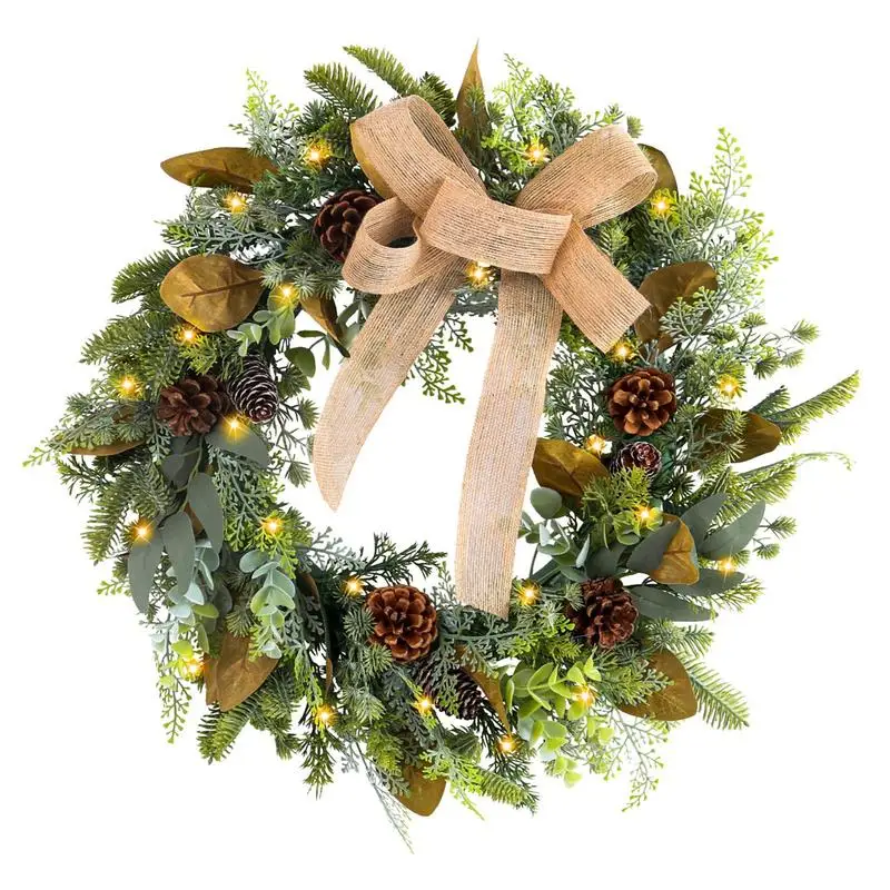 Christmas Wreath 17.7inch Snowy Pine Cone Holiday Wreath Front Door Decor Farmhouse Rustic Pinecone Artificial Wreath for door