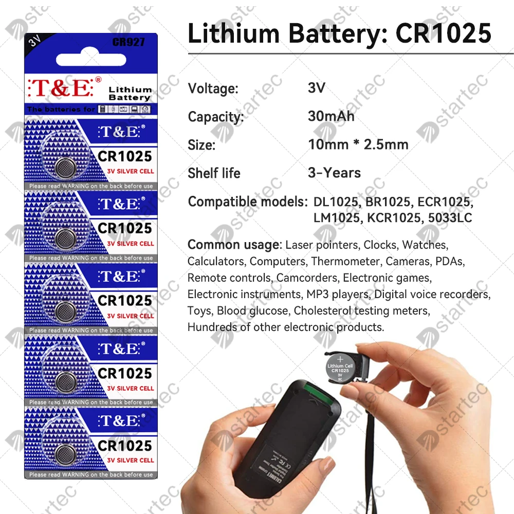 5PCS-100PCS 3V CR1025 Lithium Button Battery KL1025 BR1025 LM1025 DL1025 CR 1025 5033LC Coin Cell Watch Batteries for Toy Remote