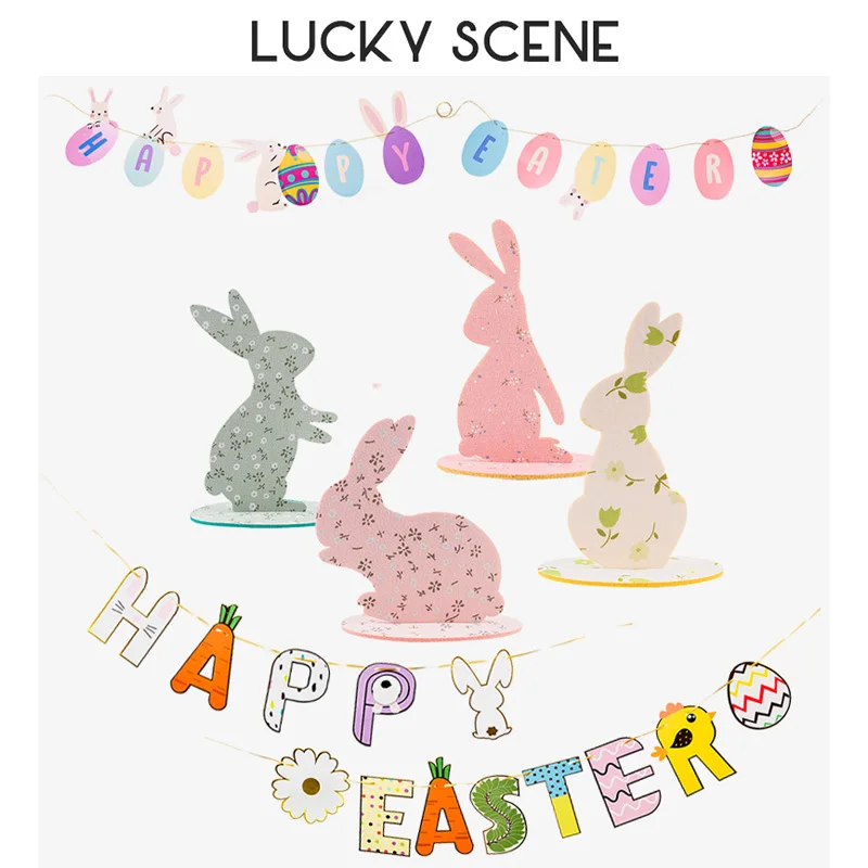 Easter Rabbit Pull Flag Decoration Gilding String Flag Tail Children's Kindergarten Honeycomb Pendant Decoration S01238