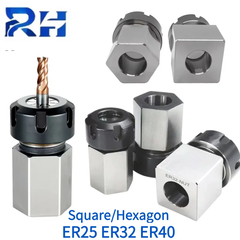 RH 1Set ER Square Hex Collet Block ER/25/32/40 Block Chuck Holder Workholding Holder for CNC Lathe Engraving Machine