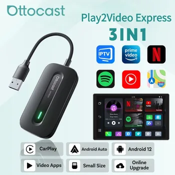 OTTOCAST Play2Video Express adaptador inalámbrico CarPlay Android Auto para Youtube Netflix para Volvo Chevrolet VW CarAccessorie 1