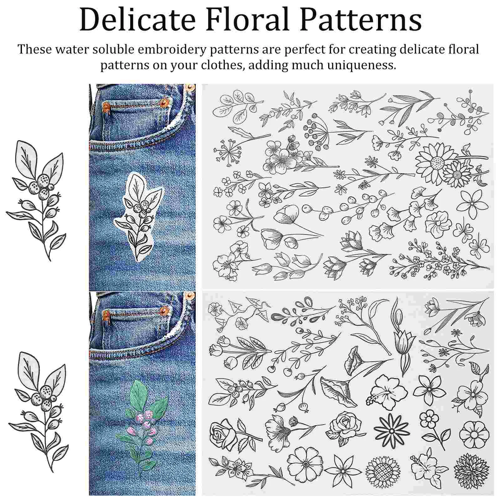 2 Sheets Water Soluble Embroidery Patterns Stencils Kit Material Letter Paper Water-soluble Non-woven Fabric Stabilizer