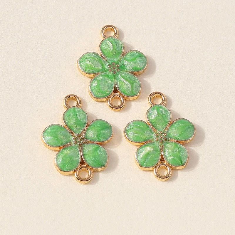 20 Stück niedliche, gemischte grüne Emaille-Blumenanhänger für die Schmuckherstellung, zum Basteln von Ohrringen, Halsketten, Armbändern und anderen Accessoires. – Detail 7