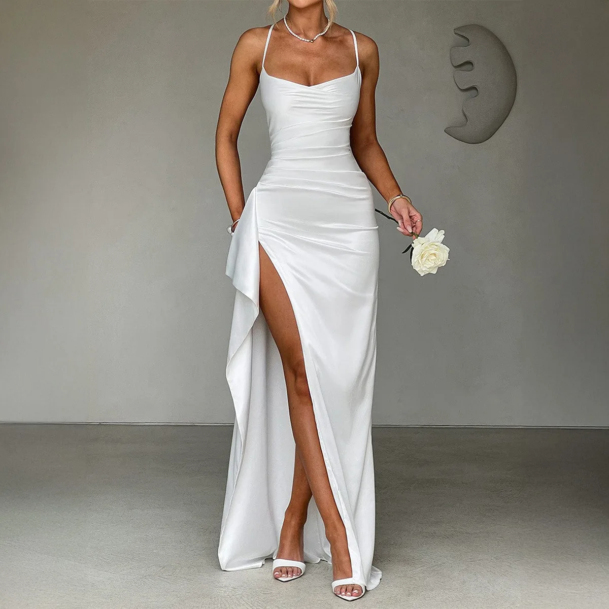 

Satin Backless Slim Sexy Dress Women 2025 Bodycon Long Summer Dress Mermaid Elegant NightClub Party Dresses Vestidos