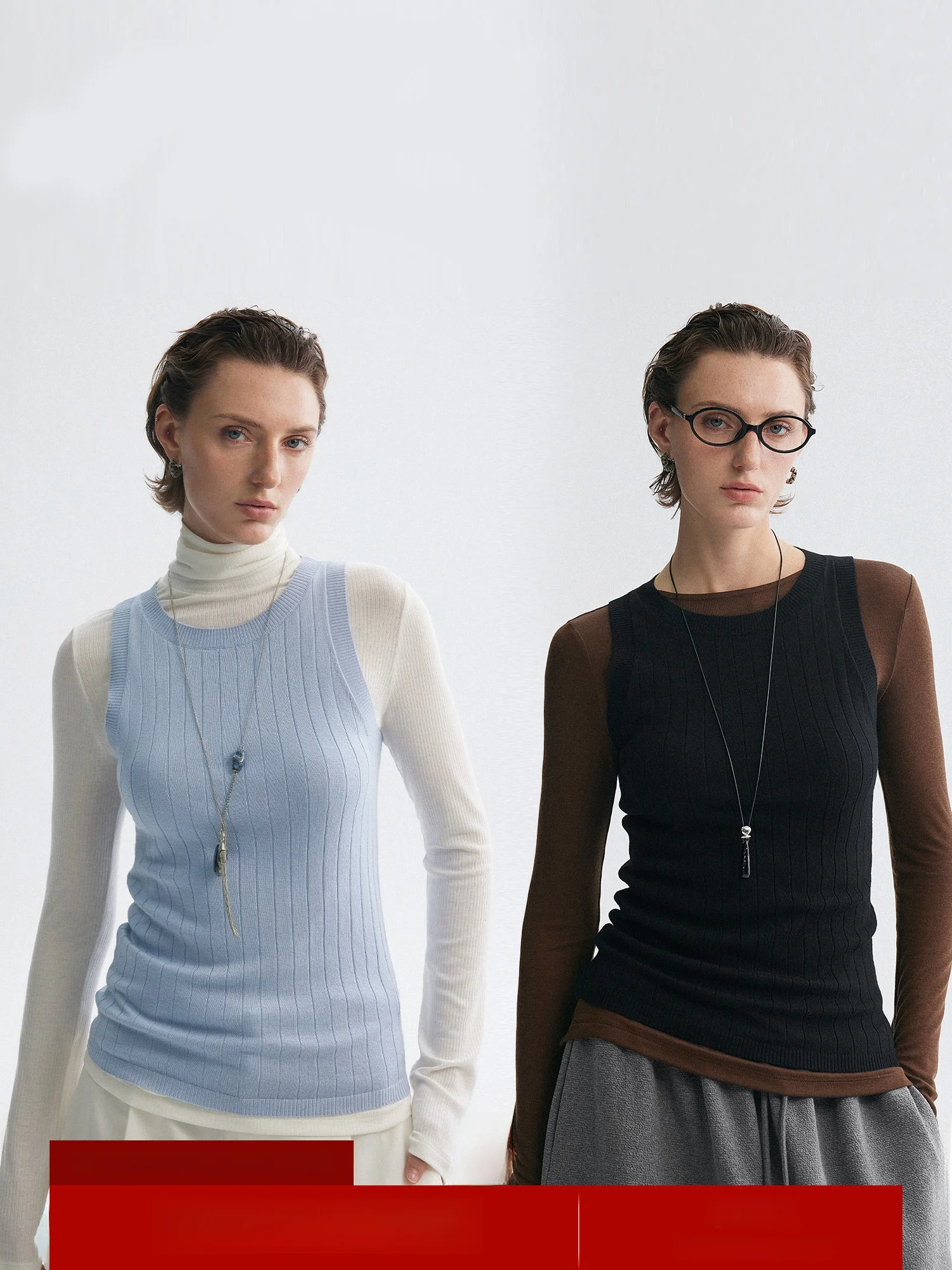 

MOLY CHO Sli Layering Simple Slim round Ne Svel Knitted Vest Knitted Layering Base irt Women's Faion Autumn 2025