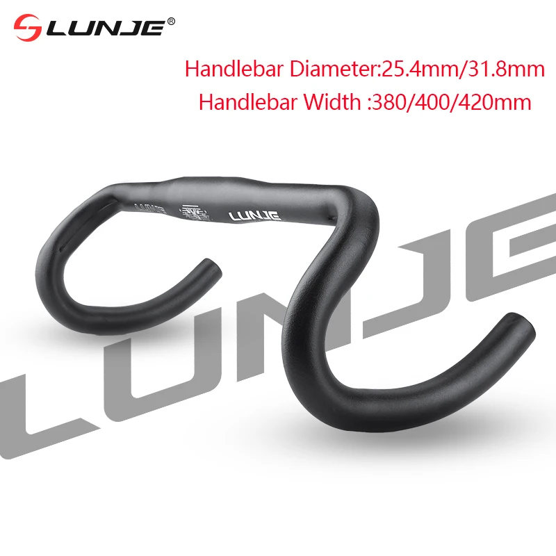 Manillar de bicicleta de carretera LUNJE 25,4/31,8 380/400/420mm barra doblada acabado mate negro manillar de aleación de aluminio para bicicleta