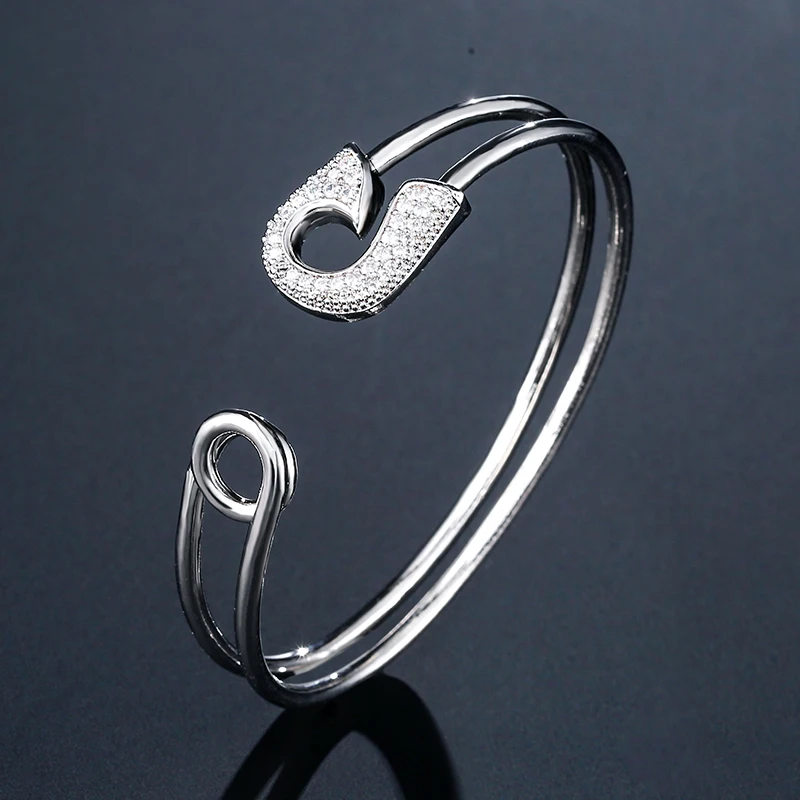 RAKOL Luxury White CZ Stone Crystal Paper Clip Bangles  New Fashion Jewellry Beautifully Bracelets for Woman Wedding Jewelry