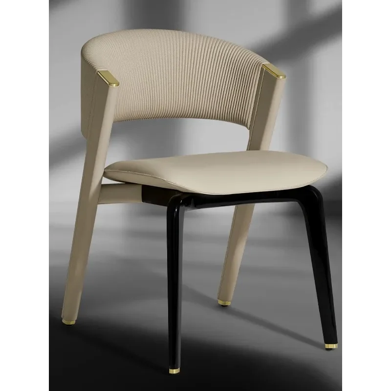 Solid wood dining chair Italian minimalist light luxury household leather back chair big designer luxury stone table and chair