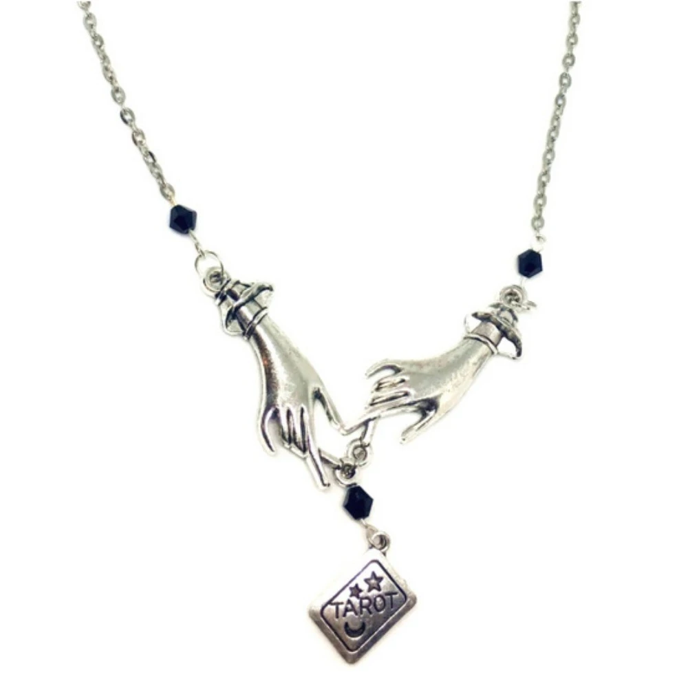 Gothic Exquisite Tarot reader Witch Hand point letter card  pendant necklace for Women Personality collar chains Jewelry Gifts