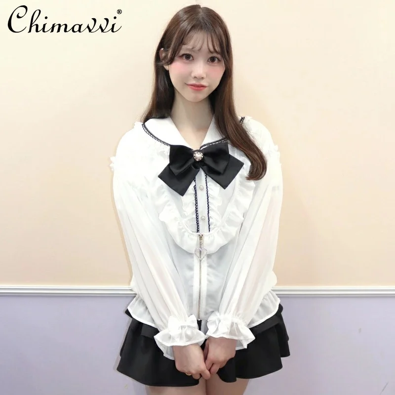 

Japanese New Sweet Girl Fungus Edge Shirt 2025 Summer New Fashion Zipper Shirt Semi-transparent Shirt Heavy Versatile Thin Coat