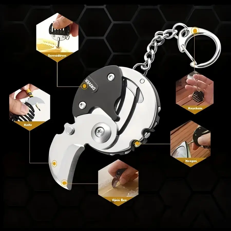 Outdoor Multifunctional Mini Pocket Knives Screwdriver Keychain Tools Coin Round Steel Folding Blade Knife Keyring