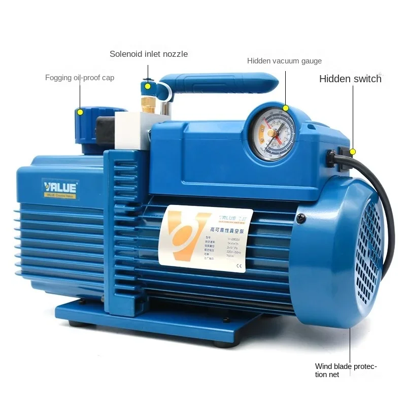 V-i120SV Vacuum Pump 3.6m³/h 220V 180W 1L for R410A R407C R134a R12 R22 Refrigerant AC Air Conditioning Lab HVAC System