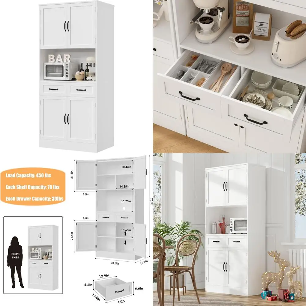 خزانة مخزن المطبخ الحديثة مع حامل الميكروويف، وخزانة جانبية للتخزين الطويل للميكروويف وأدوات المطبخ