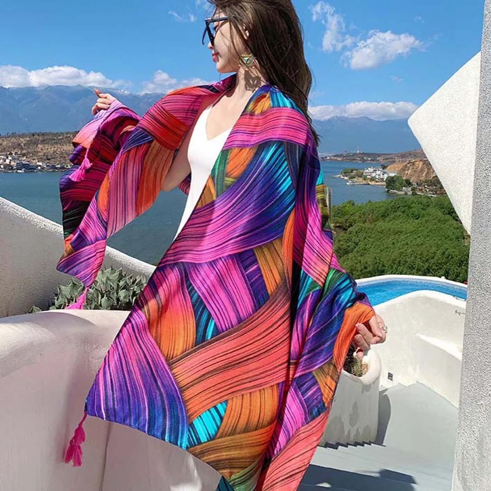 

Breathable Spring Silk Scarf Long Cotton Big Pattern Headscarf Flax Sweat-absorption Ethnic Style Yarn Shawl Neck Decoration