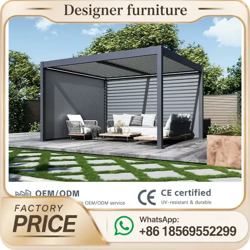 Custom Aluminum Bioclimatic Pergola Electric Louver Waterproof Garden Pavilion Outdoor Gazebo Modern 2 Person Quick Assembly