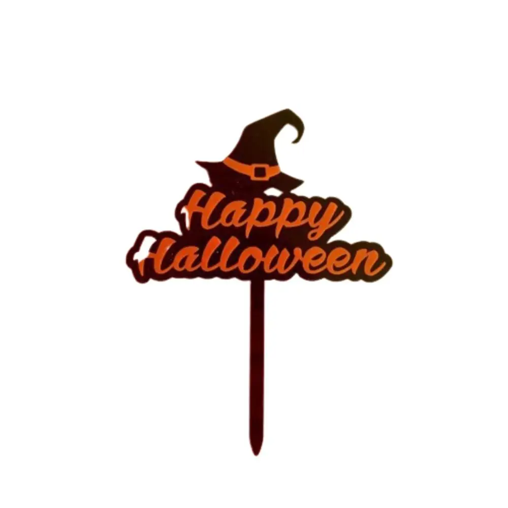 

Acrylic Happy Halloween Cake Toppers Witch Castle Pumpkin Cartoon Cake Sign DIY Cake Insertion Flag Dessert Table Decoration