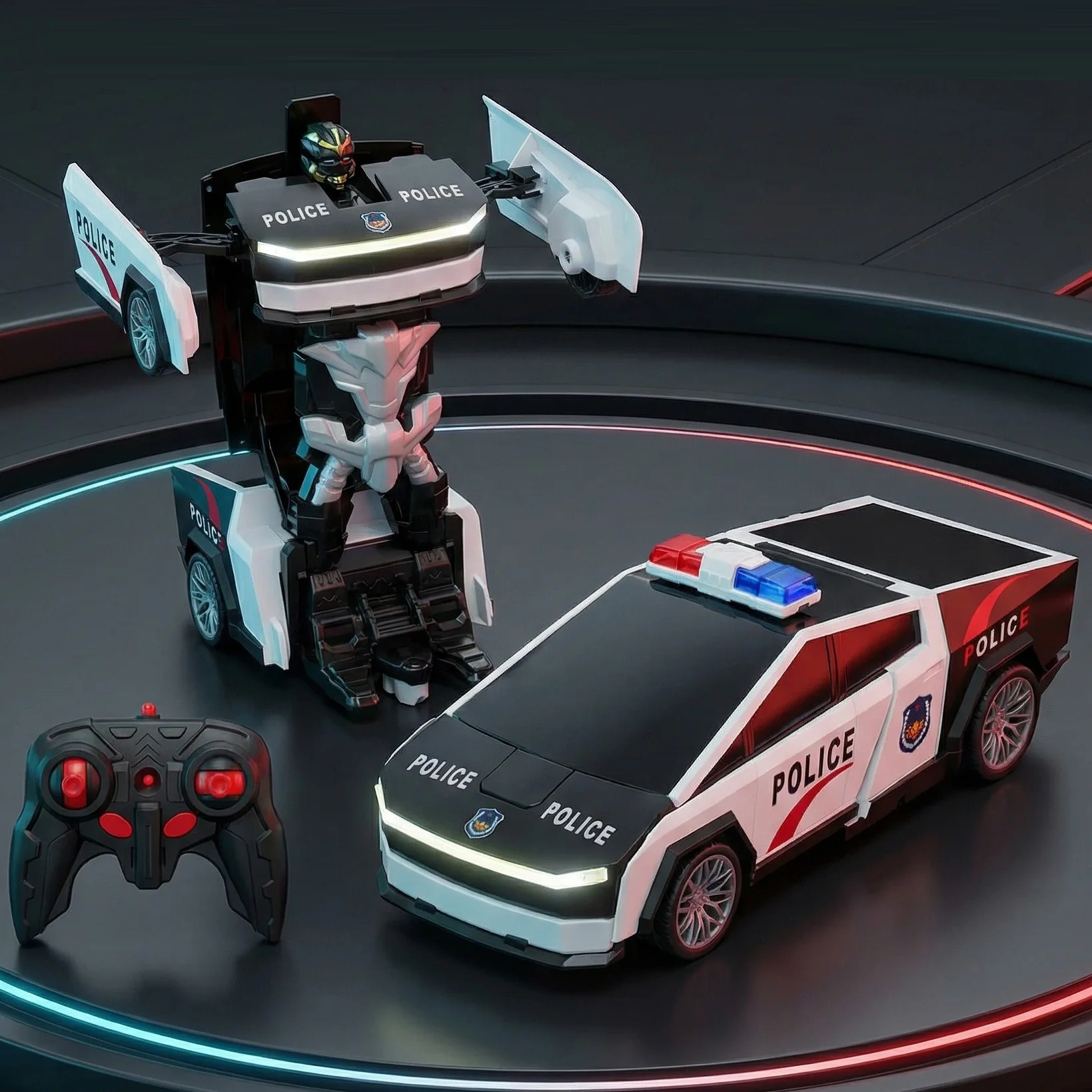 2.4G RC Transforming Police Car One-Key Robot 360° Drift USB Rechargeable Gift for Boys Kids Birthday