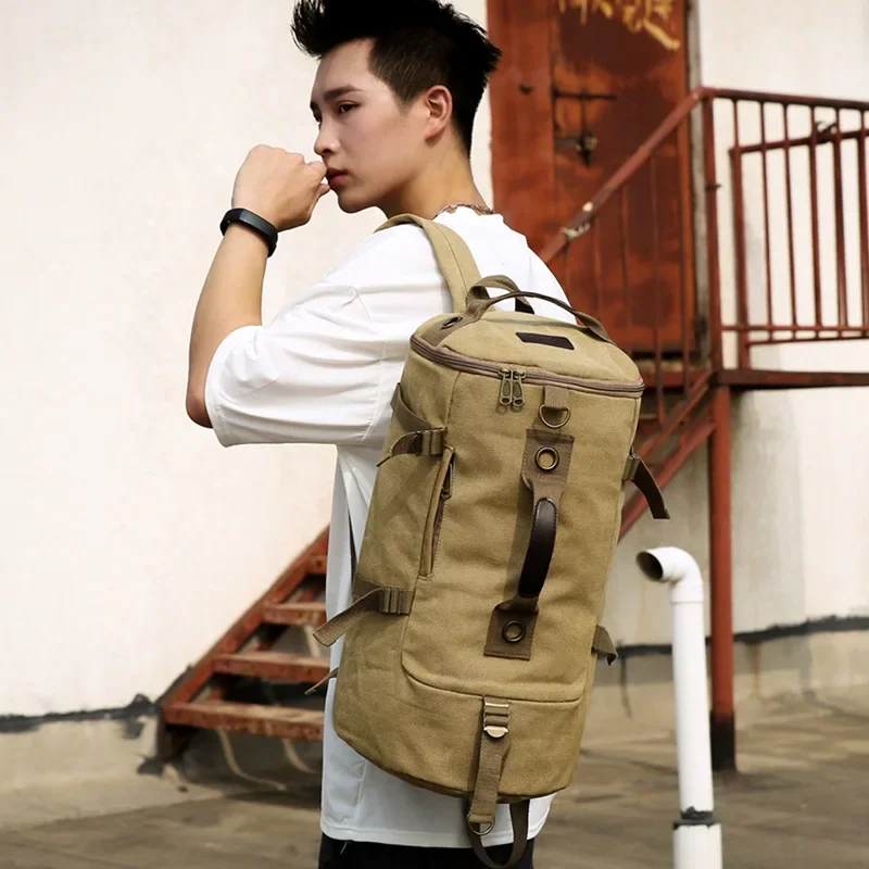 Fashion Large Man Travel Bag Mountaineering Backpack Male Luggage Canvas Bucket Shoulder Army Bags For Boys Men Backpacks