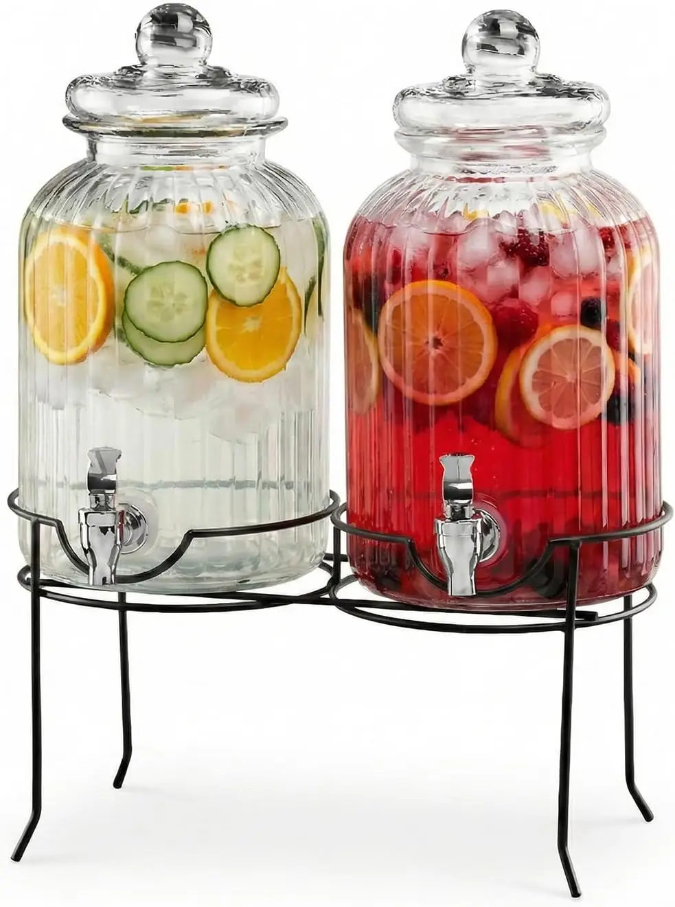 

Glass Beverage Dispenser with Stand Set of 2 - 1.3 Gallon Drink Dispenser with Spigot for Parties, Weddings, Birthdays