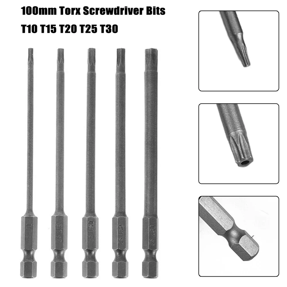 

5pcs 100mm Long Torx Screwdriver Bits Set Magnetic Screwdriver Hollow 1/4Inch Hex Screw Driver Hand Tools T10 T15 T20 T25 T30